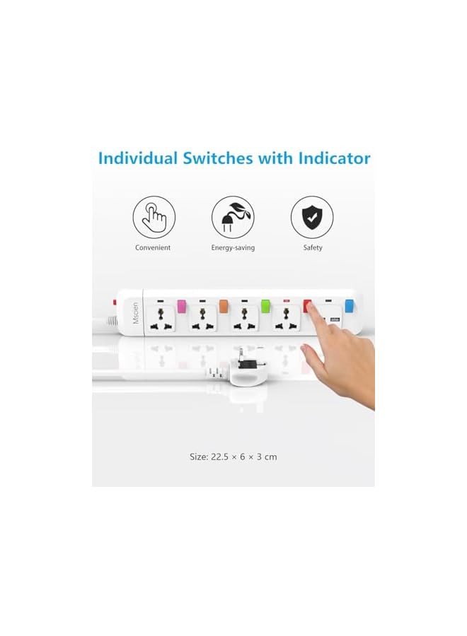 promass 3 meter Extension Lead with USB, Universal 4 Outles individual Switches with Surge Protection,Wall Mountable Power Extension - Image 4