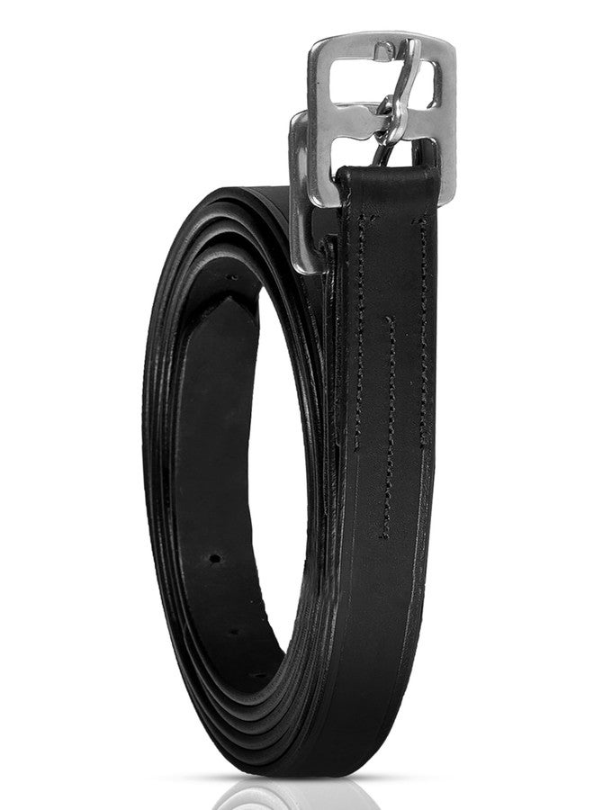 HORZE Genuine Leather English Riding Stirrup Leathers, Ideal for Schooling (Sold in Pairs) - Black - 53 inches - Image 1