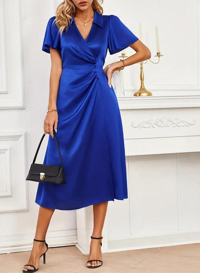 تايك تو فستان ميدي بياقة على شكل حرف  وأكمام قصيرة ولف - Image 1