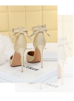 BIGTREE Shallow Pointed High-Heeled Sandals 10CM Gold  - Image 3