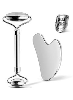 General Stainless Steel Facial Roller Gua Sha, Mineral Gua Sha Facial Tools, 304 Stainless Steel Gua Sha Facial Tools, Facial Body Treatment, Reduce Puffiness, Lymphatic Drainage, Facial Tightening  - Image 1