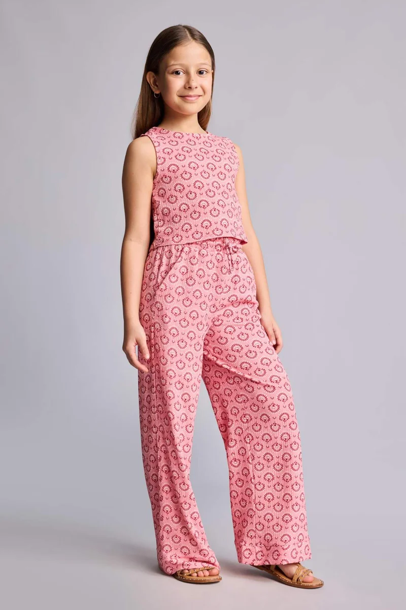 ديفاكتو Girl Crinkle Fabric Patterned 2 Piece Set