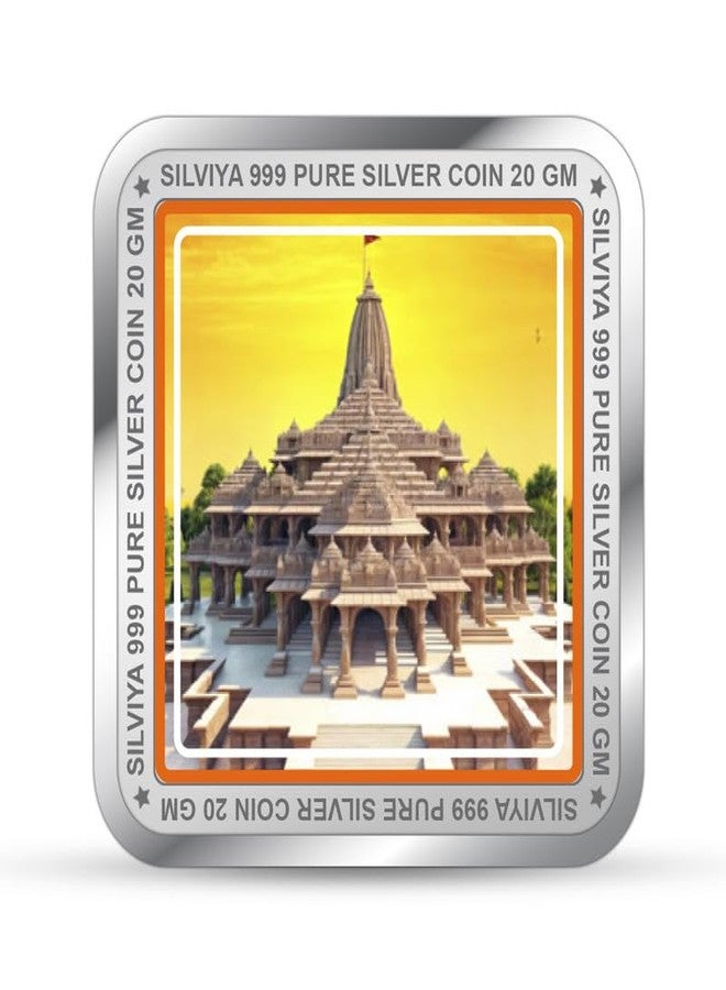Silviya BIS Hallmarked 999 Pure Silver Ram Lalla Virajman Mandir Coin (20g) Square Shape - Sacred Souvenir - Ayodhya Temple - With Certificate of Authenticity - Image 3