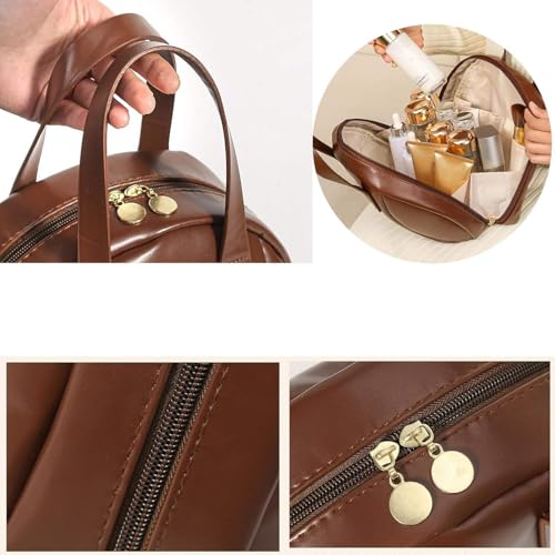 RATAVA Portable Girl Makeup Bag Women Handbag Pouch Toiletry Bag Make Up Organizer Case Waterproof Wash Kit Travel Cosmetic Bag Large Capacity Portable Skin Care Storage Bag for Girl 1PC (Brown) - Image 5