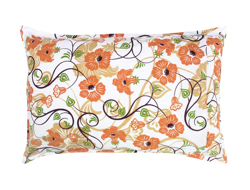 Airwill 100% Cotton Floral Pattern Flap Pillow Covers (46x69cm)(Orange, Green, Pack of 2 Pieces) - Image 3