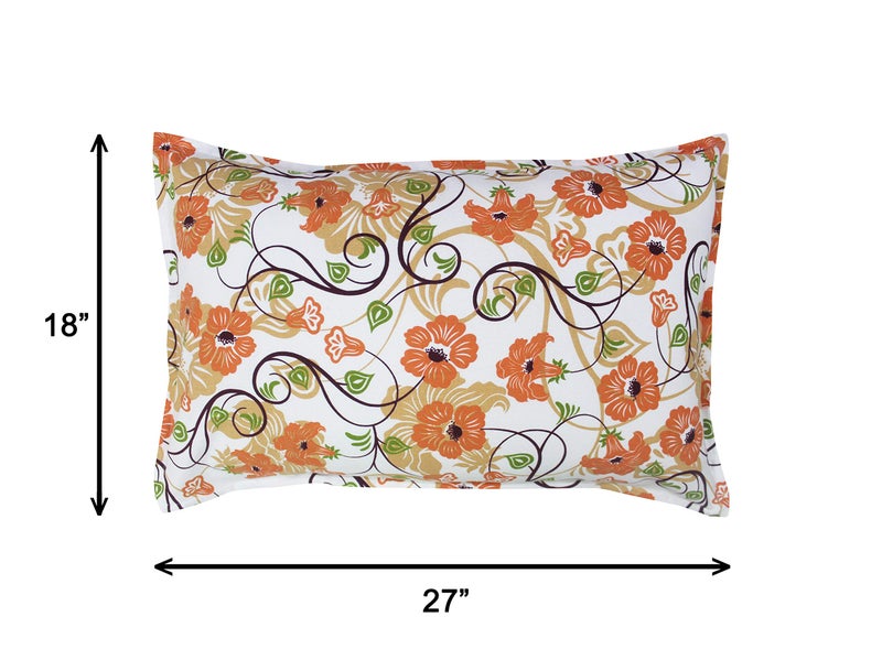 Airwill 100% Cotton Floral Pattern Flap Pillow Covers (46x69cm)(Orange, Green, Pack of 2 Pieces) - Image 2