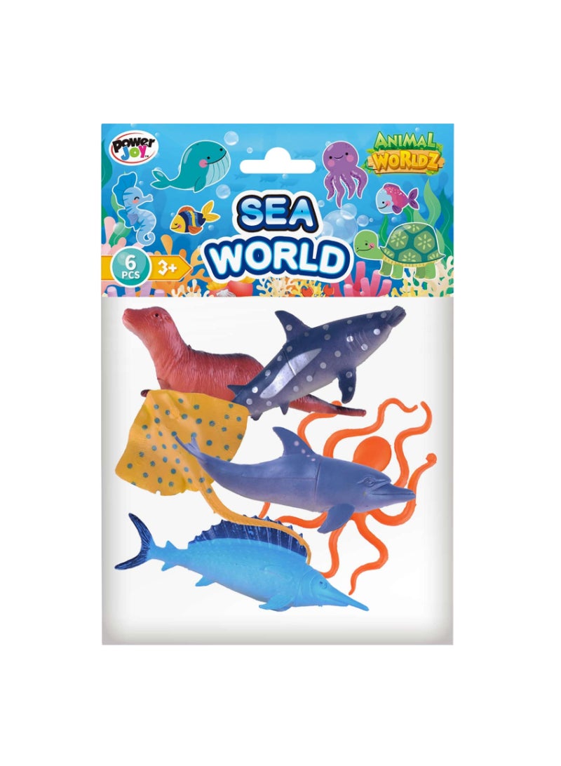 PowerJoy Animal Worldz Sea World Set, 6 Animal Figures