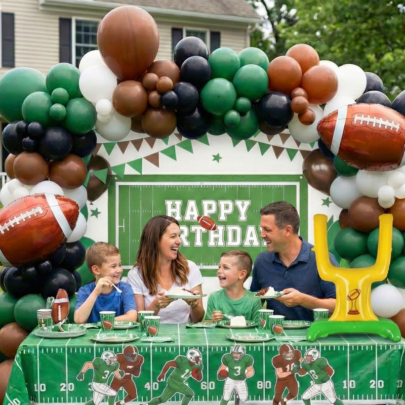yeewaka Football Balloon Garland Arch Kit dark green brown Balloons with backdrop Goal Post Mylar Balloons for Sports Birthday Boys first year touch down party decorations - Image 4
