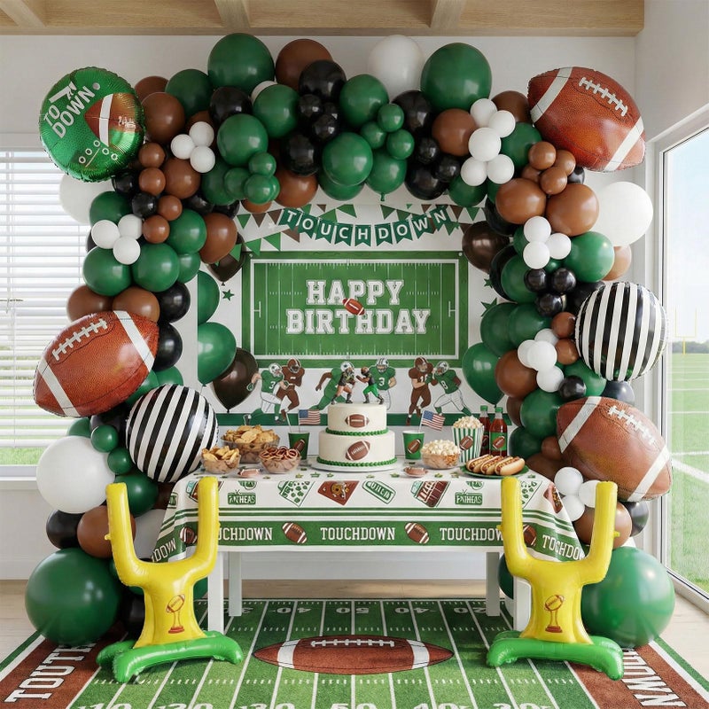 yeewaka Football Balloon Garland Arch Kit dark green brown Balloons with backdrop Goal Post Mylar Balloons for Sports Birthday Boys first year touch down party decorations - Image 1