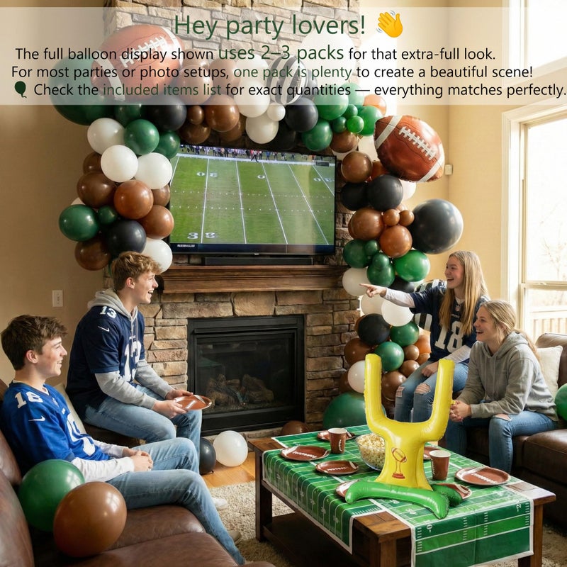 yeewaka Football Balloon Garland Arch Kit dark green brown Balloons with backdrop Goal Post Mylar Balloons for Sports Birthday Boys first year touch down party decorations - Image 3