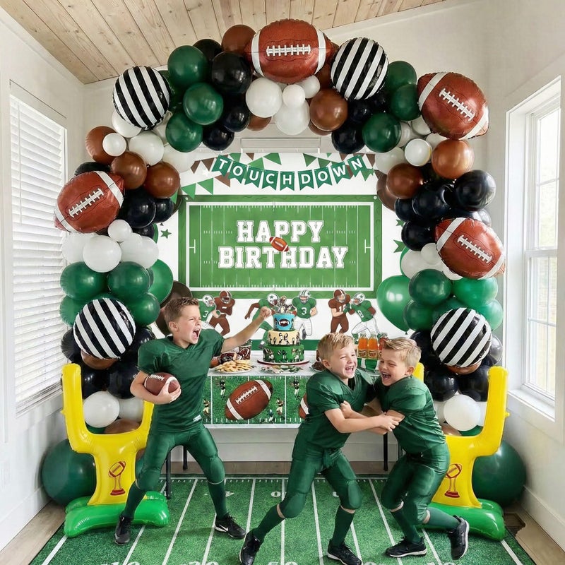 yeewaka Football Balloon Garland Arch Kit dark green brown Balloons with backdrop Goal Post Mylar Balloons for Sports Birthday Boys first year touch down party decorations - Image 2