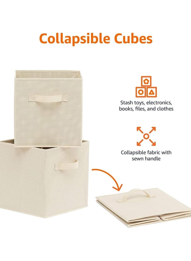 VUCATIN 4PCS Storage Cubes Collapsible Storage Boxes with Handles Fabric Folding Boxes for Organisation Wardrobe Shelving Office Toys Durable Storage Boxes (Beige)  - Image 2