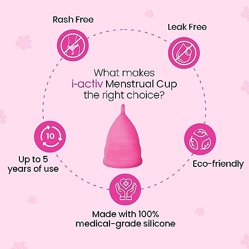 i-activ Menstrual Cup | Free Sterilizer Case | Rash-Free, Leak-Free & Ultra Soft Period Cups For Women | Mensurational Cup | 100% Medical Grade Silicone | 8-10 hrs protection | Pack of 1 (Large) - Image 3
