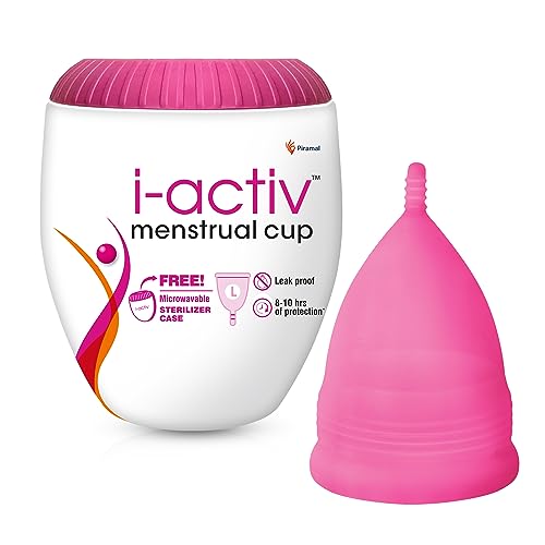 i-activ Menstrual Cup | Free Sterilizer Case | Rash-Free, Leak-Free & Ultra Soft Period Cups For Women | Mensurational Cup | 100% Medical Grade Silicone | 8-10 hrs protection | Pack of 1 (Large) - Image 1