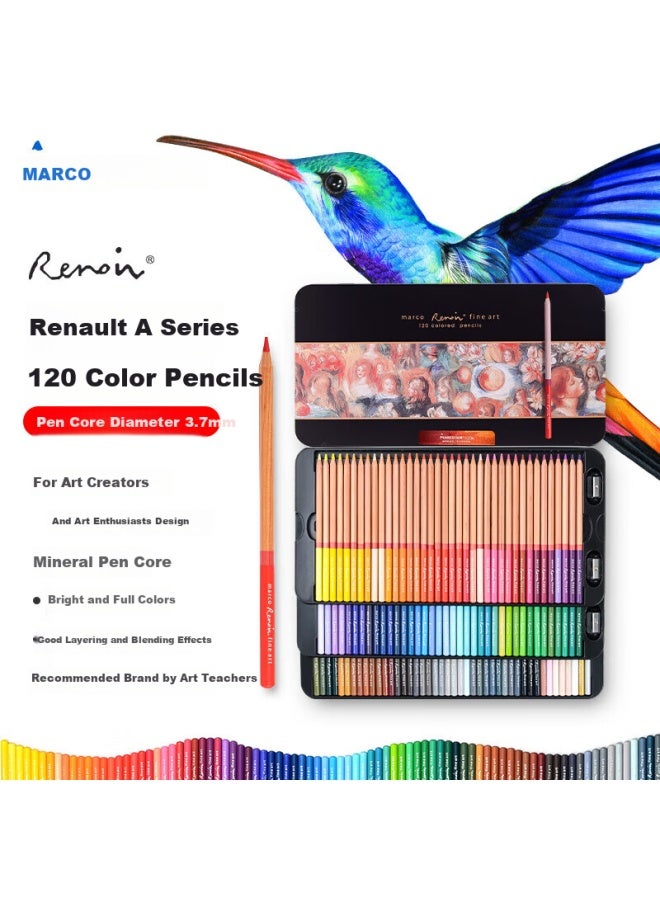 Marco 120-color Oil-based Colored Pencils Professional Art Drawing Set Tribute To Masters Iron Box Set For School Students, Couples, Gift-giving, Mother's Day, Children's Day - Image 1