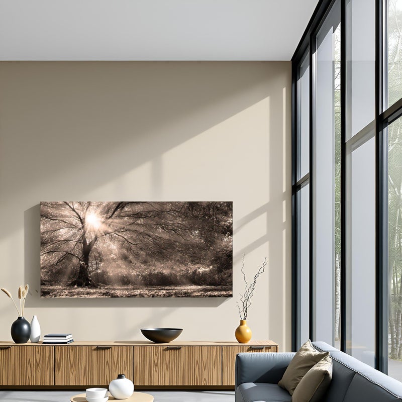 LevvArts Big Tree Sunshine Wall Art Canvas Nature Forest Landscape Picture Painting Vintage Sepia Photo Prints Artwork for Home Living Room Bedroom Office Decor 24"x48" - Image 2