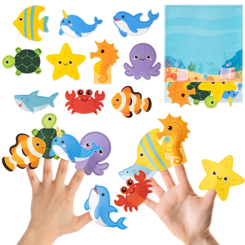 COcnny Sea Animal Finger Puppets 11pcs Ocean Animal Felt Finger Puppet with Under The Sea Bag Set Making Crafts Kit for Kids Make Your Own Story Telling Toys Role Play for Boy Girl Toddle Age 38 - Image 3
