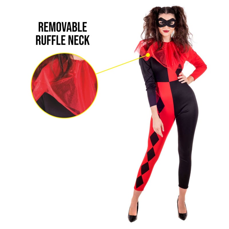 fun shack Harlequin Costume Woman, Jester Costume Womens, Clown Costumes Women, Halloween Costumes for Women, Medium - Image 4