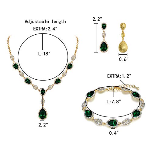 EleQueen Women's Wedding Bridal Jewelry Sets for Brides Bridesmaids, Cubic Zirconia Teardrop Necklace Tennis Bracelet Dangle Earrings Jewellery Set Emerald Color - Image 5