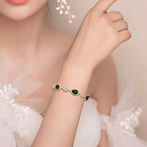 EleQueen Women's Wedding Bridal Jewelry Sets for Brides Bridesmaids, Cubic Zirconia Teardrop Necklace Tennis Bracelet Dangle Earrings Jewellery Set Emerald Color - Image 4