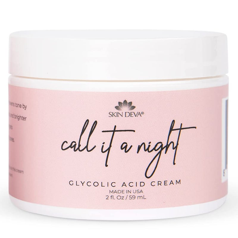 Skin Deva Glycolic Acid Cream Exfoliates Skin During Sleep - Brightens, Corrects Dark Spots & Shadows, Evens Skin Tone, Reduces Pores. Natural Glycolic, Kojic, Salicylic Acid, Niacinamide, Retinol, Arbutin - Image 1