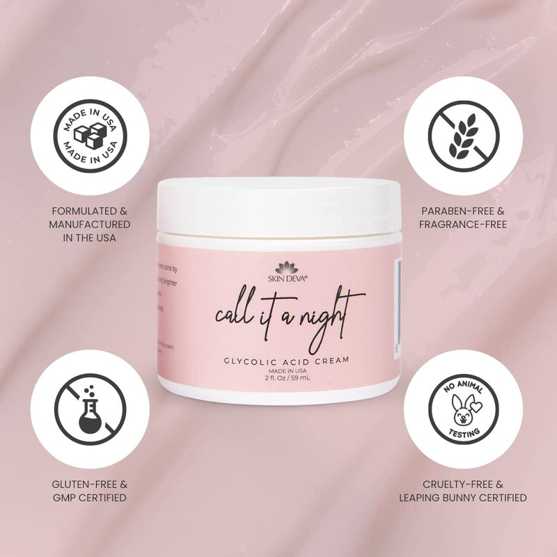 Skin Deva Glycolic Acid Cream Exfoliates Skin During Sleep - Brightens, Corrects Dark Spots & Shadows, Evens Skin Tone, Reduces Pores. Natural Glycolic, Kojic, Salicylic Acid, Niacinamide, Retinol, Arbutin - Image 4