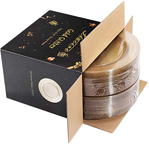 Liacere 100Pieces Gold Plastic Plates-Disposable Gold Glitter Plates-10.25inch Premium Plastic Dinner Plates for Wedding & Parties & Thanksgiving - Image 5