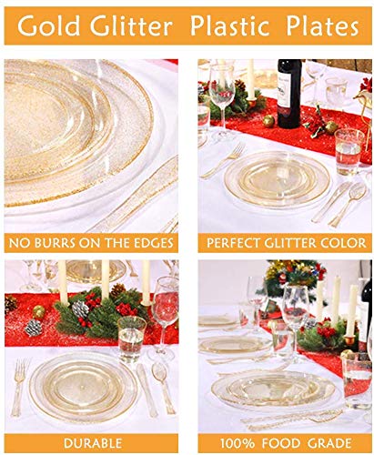 Liacere 100Pieces Gold Plastic Plates-Disposable Gold Glitter Plates-10.25inch Premium Plastic Dinner Plates for Wedding & Parties & Thanksgiving - Image 3