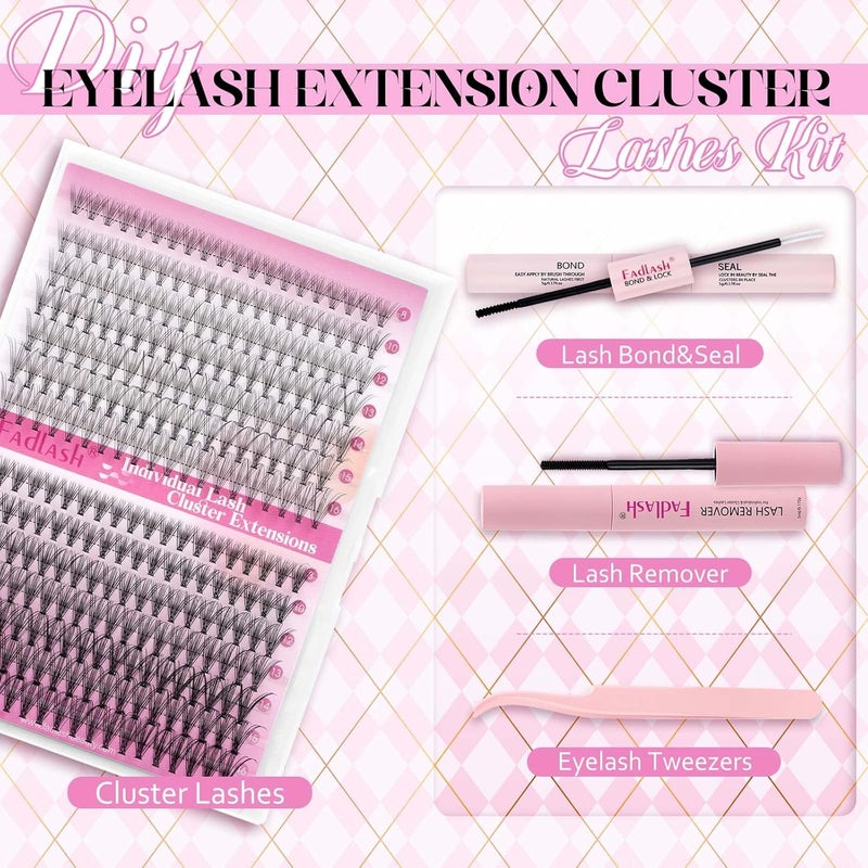 DIY Lash Extensions Kit, Lash Clusters Individual, Lash Bond and Seal, Clusters Lash Glue Remover and Eyelash Tweezers for Eyelash Extensions Beginners (10D+20D-0.07D, 8-16mm, Kit) - Image 2