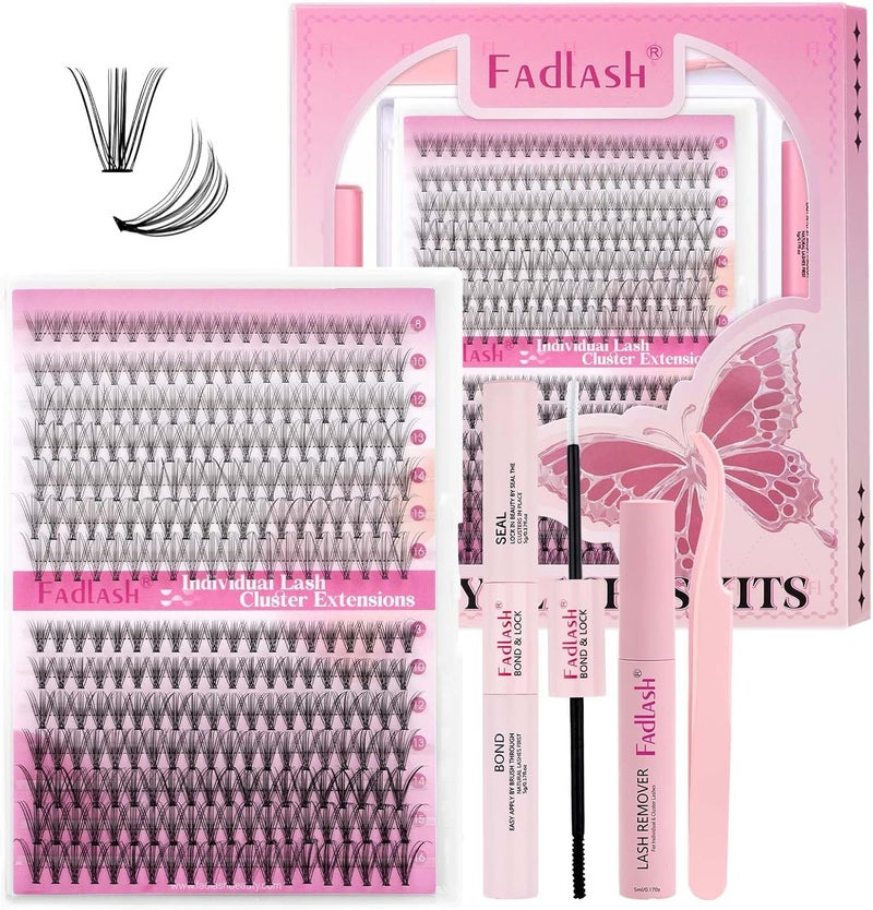 DIY Lash Extensions Kit, Lash Clusters Individual, Lash Bond and Seal, Clusters Lash Glue Remover and Eyelash Tweezers for Eyelash Extensions Beginners (10D+20D-0.07D, 8-16mm, Kit) - Image 1