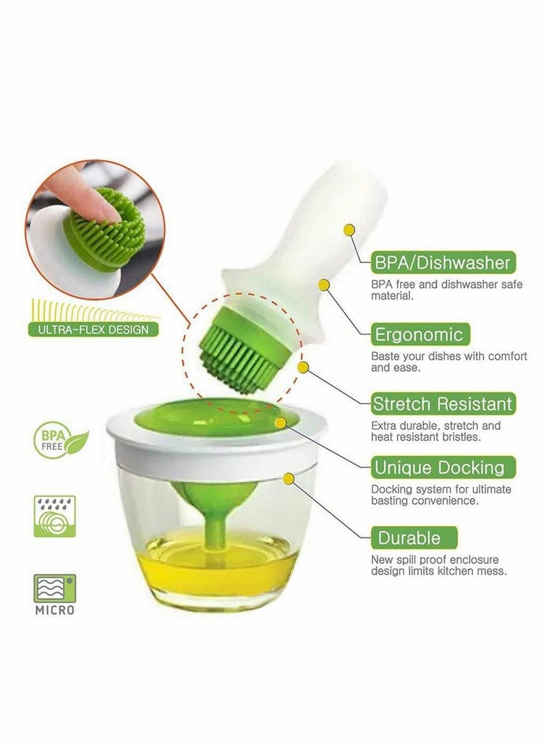 Oil Bottle and Brush Set, Heat-resistant Barbecue Brush for Silicone Oil Brush Glass Oil Container Basting Set Kitchen Tools Set Silicone Oil Brush BBQ Tool Honey Brushes