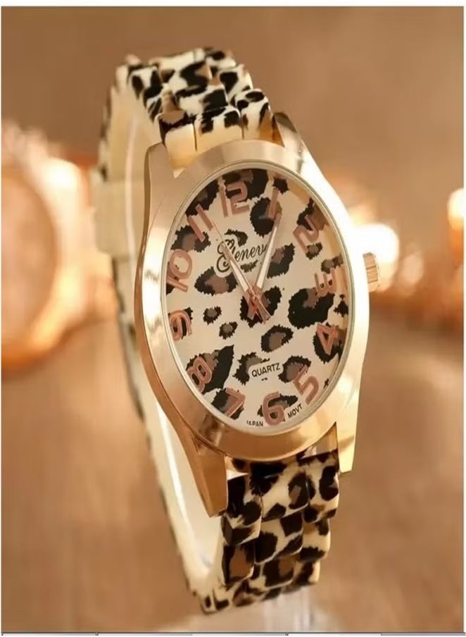 جنيفا ساعة يد نسائية شريط مطاطي مرقطة لون تايجر نمر - Image 2