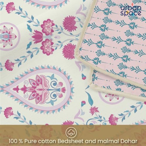 Urban Space 100% Cotton AC Comforter/Blanket/Duvet for Double Bed with 1 Cotton Double Bedsheet with 2 Pillow Covers (4 Piece Bedding Set, Persian-Courtyard Pink) - Image 4