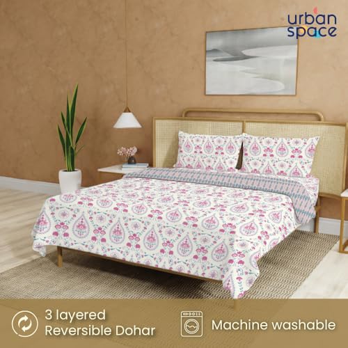 Urban Space 100% Cotton AC Comforter/Blanket/Duvet for Double Bed with 1 Cotton Double Bedsheet with 2 Pillow Covers (4 Piece Bedding Set, Persian-Courtyard Pink) - Image 3
