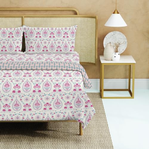 Urban Space 100% Cotton AC Comforter/Blanket/Duvet for Double Bed with 1 Cotton Double Bedsheet with 2 Pillow Covers (4 Piece Bedding Set, Persian-Courtyard Pink) - Image 1
