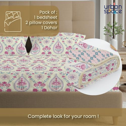 Urban Space 100% Cotton AC Comforter/Blanket/Duvet for Double Bed with 1 Cotton Double Bedsheet with 2 Pillow Covers (4 Piece Bedding Set, Persian-Courtyard Pink) - Image 2