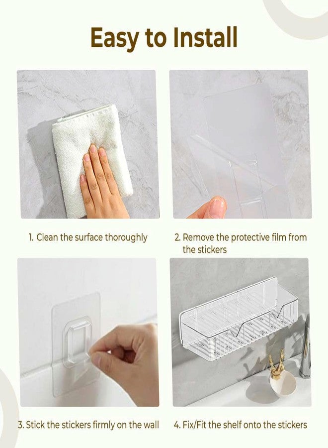 Shynora 2-Pack Self Adhesive Bathroom/Kitchen Organiser Shelf Without Drill | Wall Mounted Shelves for Bathroom, Kitchen, Living Room, Toilet | Accessiories with Durable PET Material (Transparent) - Image 4