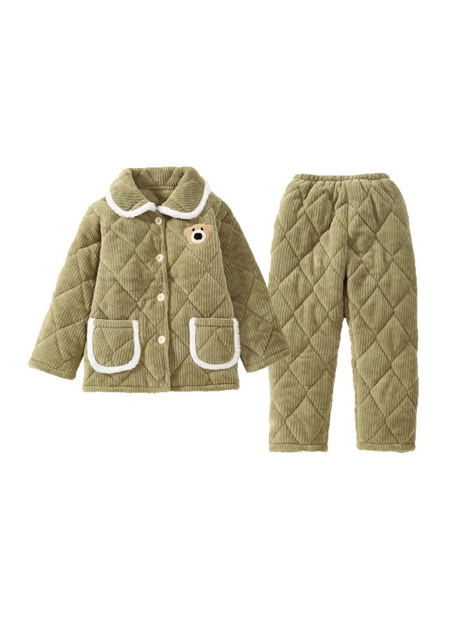 Zisehy Purple Floral Language [three-layer Thickened] Autumn Winter Fleece Children's Pajamas Boys Warm Coral Fleece Green 150 - Image 3