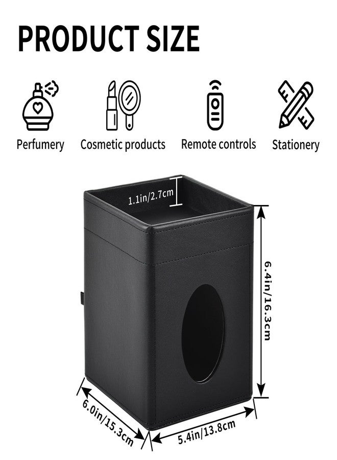 XNONE Tissue Box Cover Square Tissue Box Holder PU Leather Facial Tissues Organizer with Storage Tray for Bathroom Vanity Bedroom Office Car, Stylish Napkin Caddy Decorative Organizer (Black) - Image 5