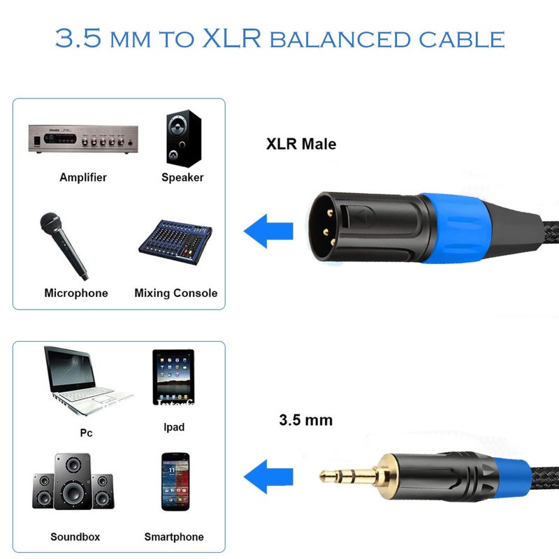 JOMLEY 3.5mm to XLR Balanced Cable, Regular XLR Male to 1/8 inch Mini Jack Cable Adapter Mono Audio Cord for Cell Phone, Laptop, Speaker, Mixer -1ft - Image 5