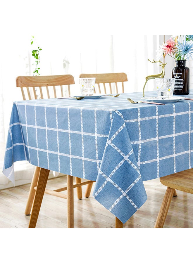 Checkerd Pattern Waterproof Table Cloth Blue/White 120x160cm - Image 1