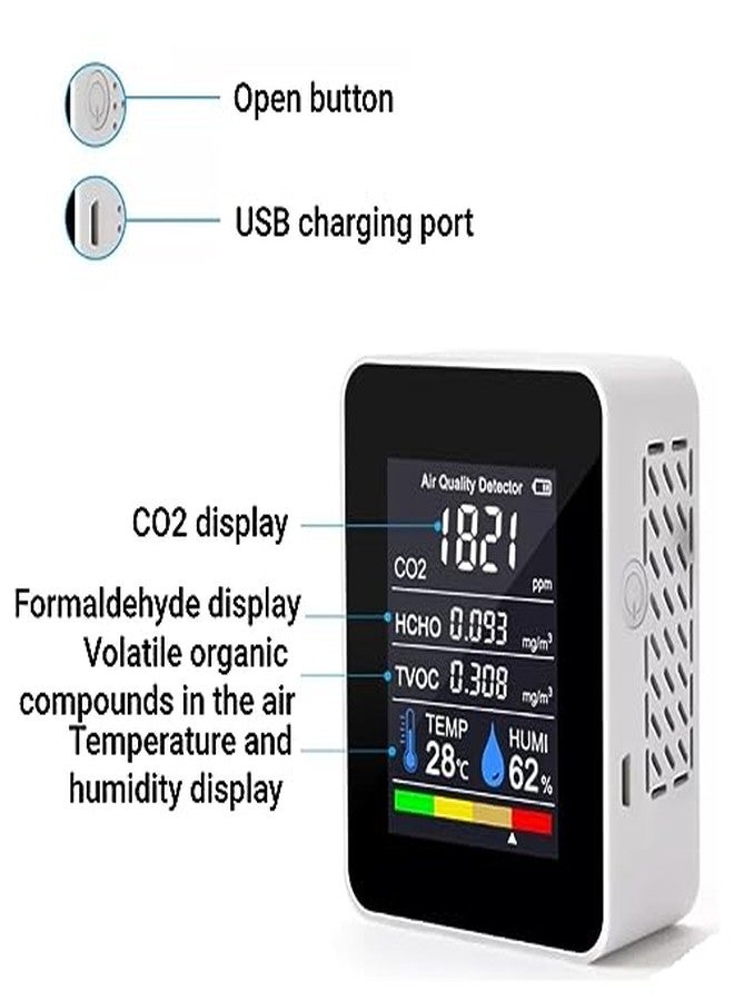 LiebeWH CO2 Monitor Indoor Air Quality Meter Real Time Detection of Carbon Dioxide HCHO TVOC Temperature Humidity Portable Data Logger for Home Office - Image 3