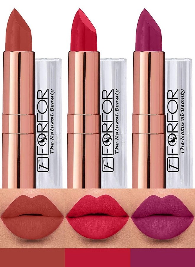فور فور مجموعة هدايا أحمر شفاه فورفور أنتيك فيلفيت، بقوام كريمي مطفي ولمسة نهائية ناعمة، 3 قطع، للنساء، غنية بزبدة الشيا وفيتامين هـ وزيت الجوجوبا - Image 1