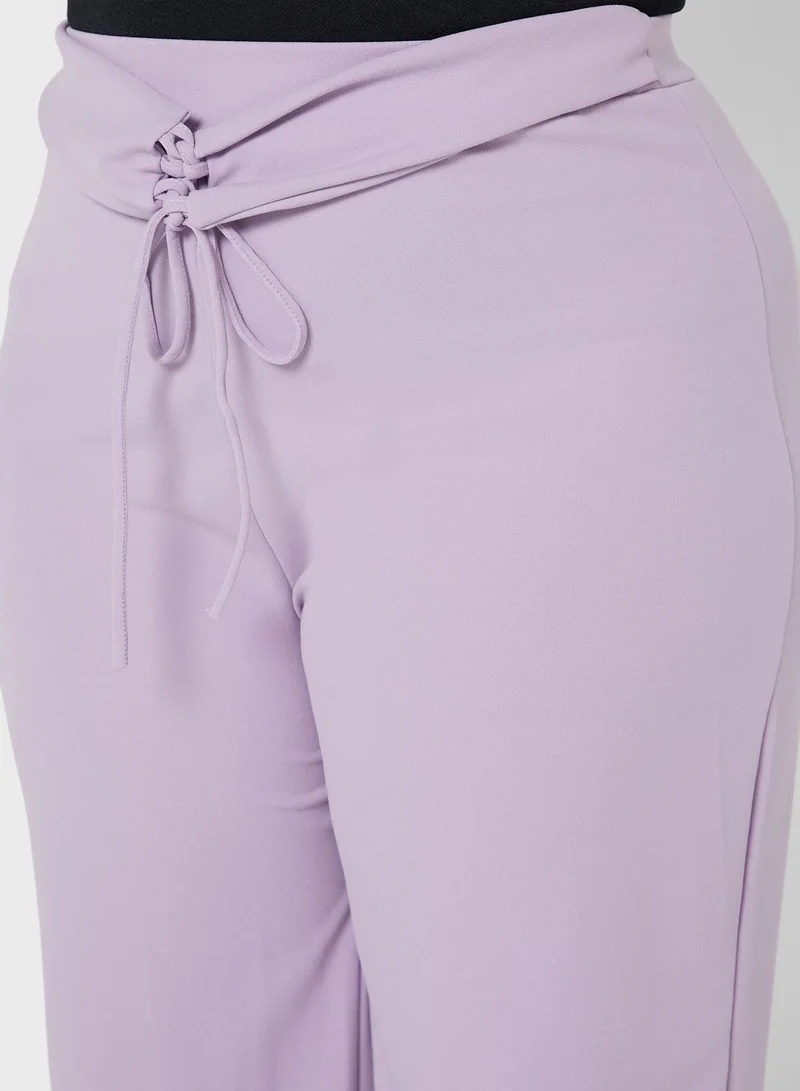 I Saw It First Curve Drawstring Detail Wide Leg Pants