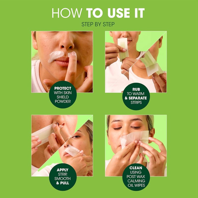 Nad's Facial Wax Strips - Hair Removal Waxing Kit for Women with 48 Strips, 8 Calming Oil Wipes, and Skin Protection Powder - Image 4