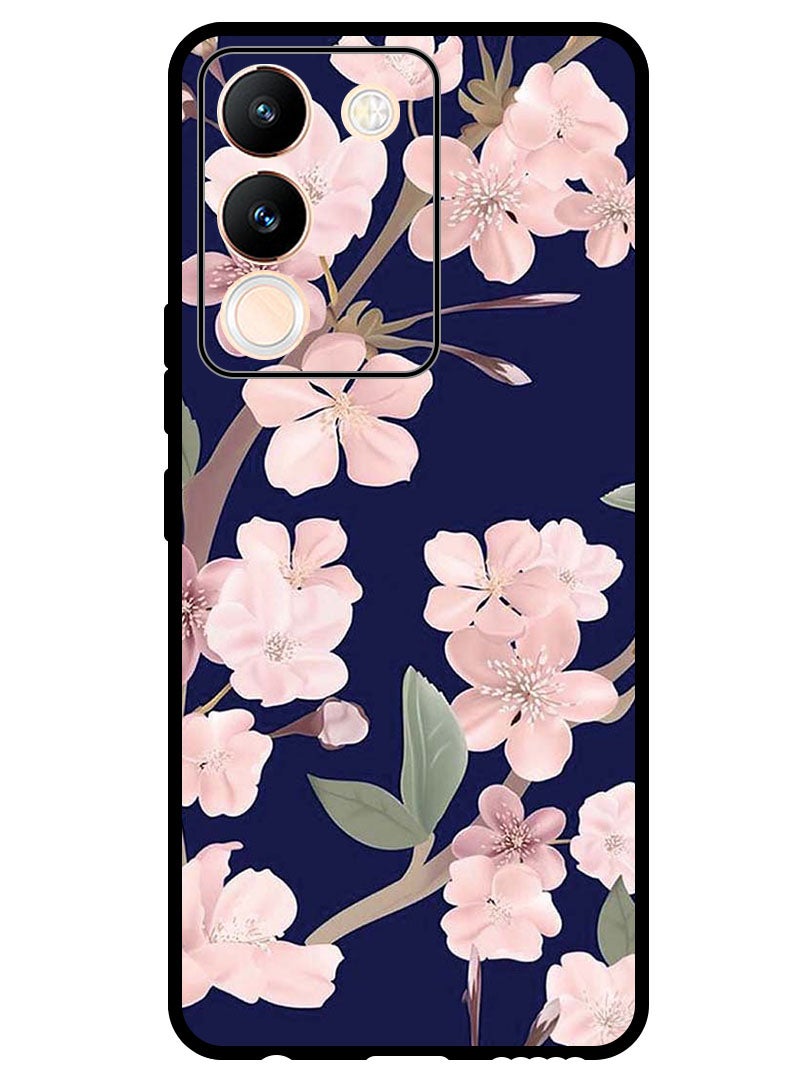 Theodor Protective Case Anti Scratch Shock Proof Bumper Cover For Vivo V29e Pink Flowers In Blue Background - Image 1