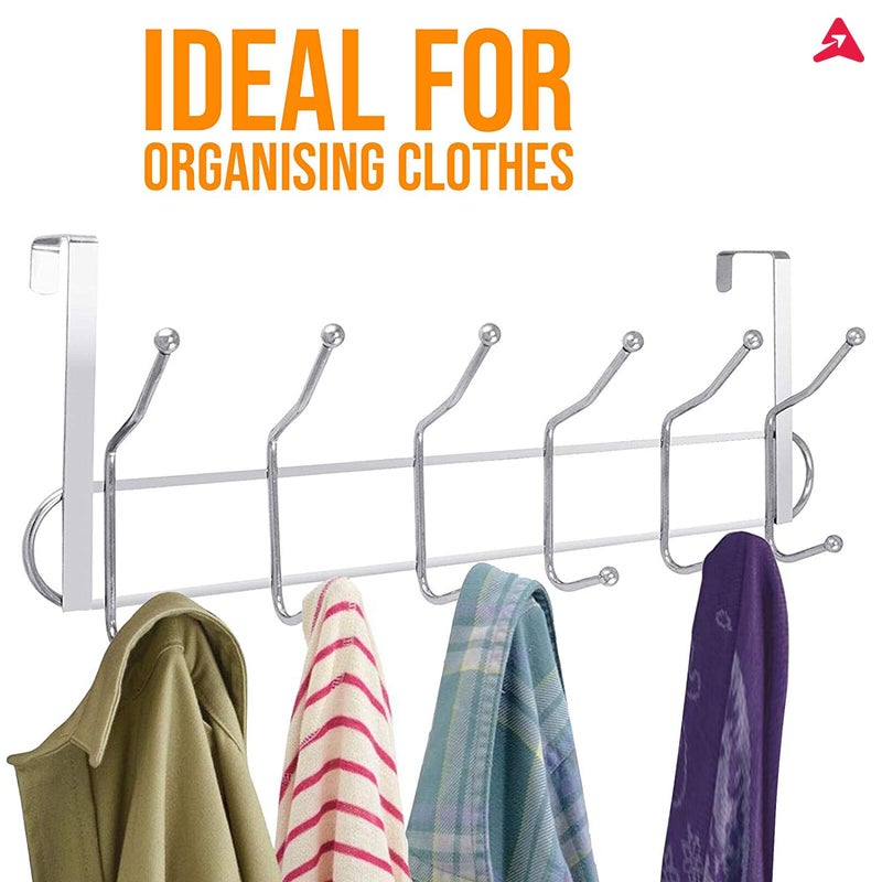 ATCAN Multifunctional Metal Chrome Finish Over The Door Hook Organiser Door Hanger Wall Hook for Hanging Clothes Umbrellas Jackets Scarfs Bags Keys Coats Dress Towel 12 Hook - Image 2