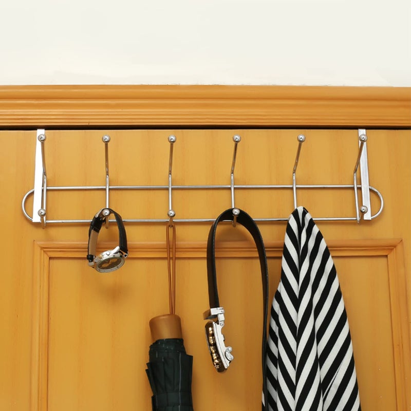 ATCAN Multifunctional Metal Chrome Finish Over The Door Hook Organiser Door Hanger Wall Hook for Hanging Clothes Umbrellas Jackets Scarfs Bags Keys Coats Dress Towel 12 Hook - Image 1