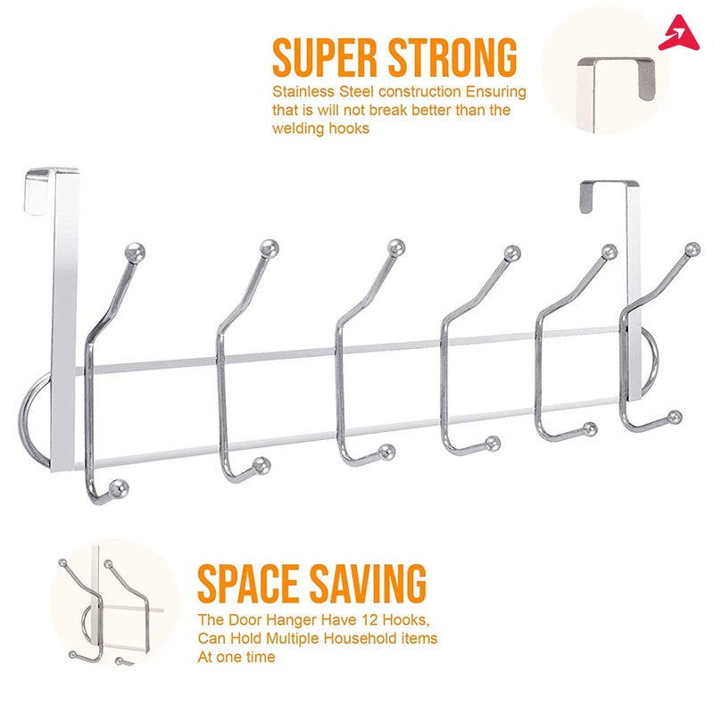 ATCAN Multifunctional Metal Chrome Finish Over The Door Hook Organiser Door Hanger Wall Hook for Hanging Clothes Umbrellas Jackets Scarfs Bags Keys Coats Dress Towel 12 Hook - Image 5
