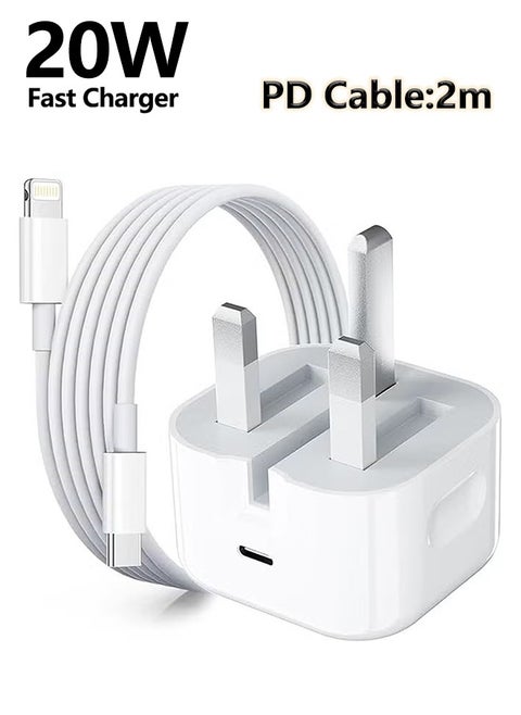 iPhone 20W Fast Charger | USB C Wall Fast Charger Adapter with 2m USB C to Lightning Cable Compatible with iPhone 14/14 Pro/14 Pro Max/13/12/SE2020/11/XR/XS Max/X/iPad